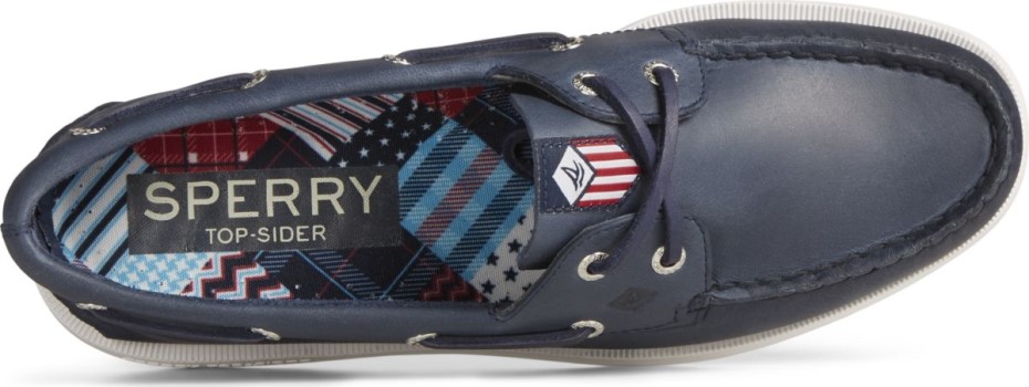 Náutico De Piel Con 2 Ojales Americana Original Auténtico Azul Marino Sperry