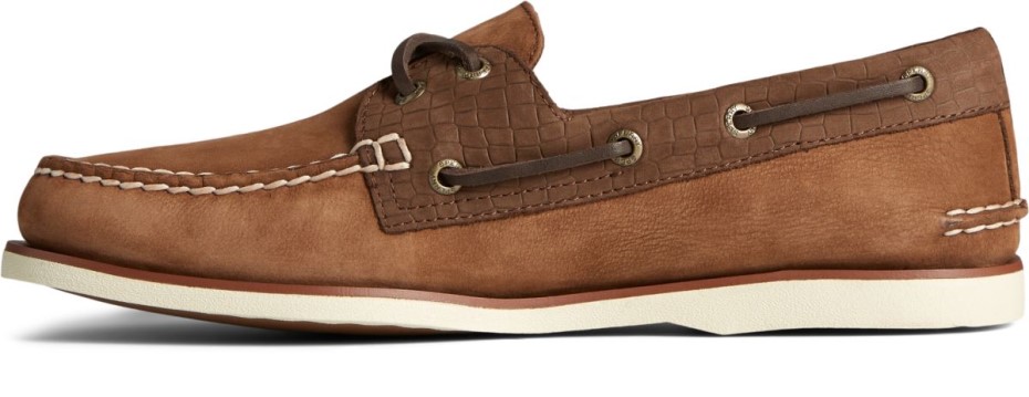 Copa De Oro Auténtico Original 2 Ojales De Cocodrilo En Relieve Náutico Tostado Multi Sperry