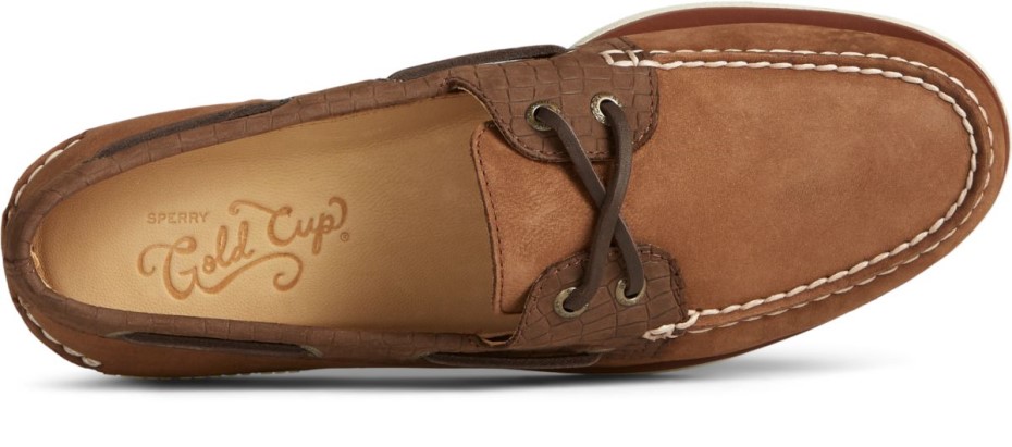 Copa De Oro Auténtico Original 2 Ojales De Cocodrilo En Relieve Náutico Tostado Multi Sperry