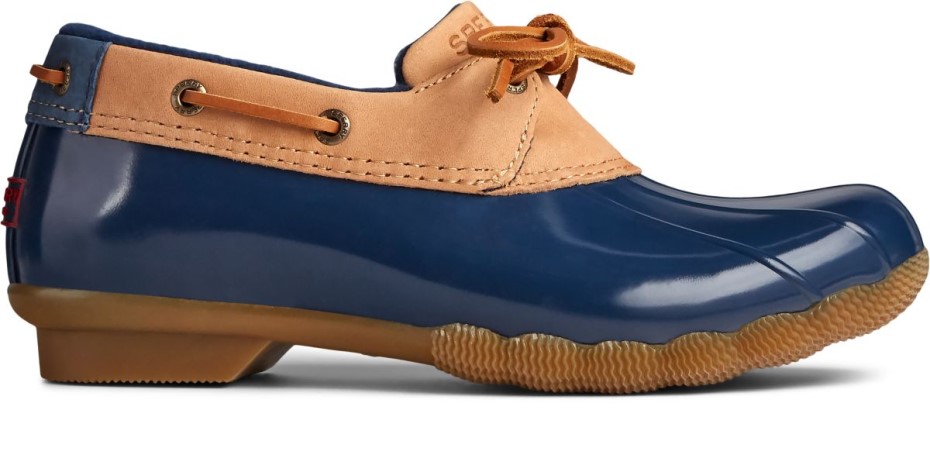 Botas De Agua Salada Con 1 Ojo De Pato De Cuero Tostado Azul Marino Sperry