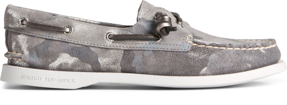 Sperry Auténtico Original 2-eye Vida Zapatos De Barco De Camuflaje Metálico Gris Multi