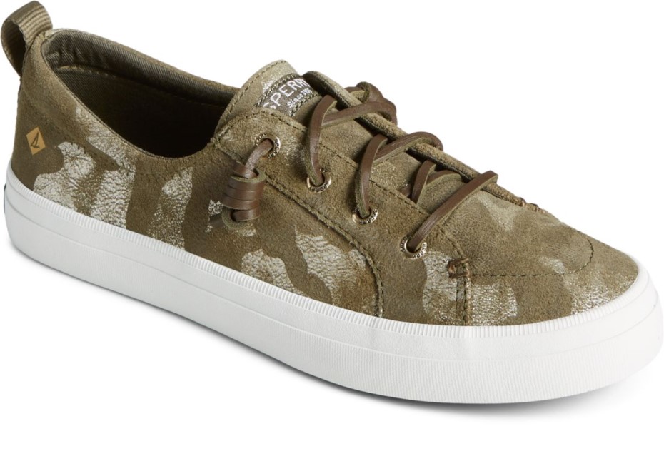 Sperry Crest Vibe Camo Zapatillas De Deporte De Cuero Metalizado Verde Oliva