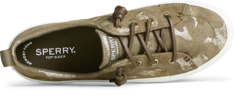 Sperry Crest Vibe Camo Zapatillas De Deporte De Cuero Metalizado Verde Oliva