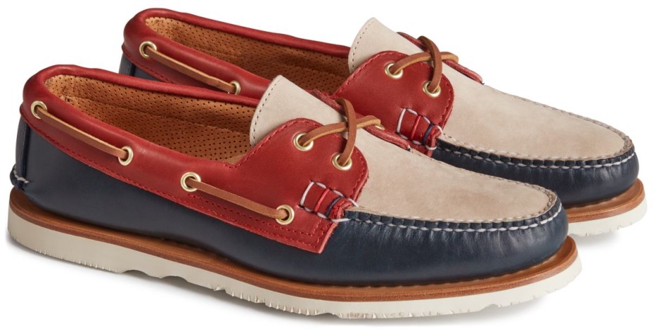 Copa De Oro Sperry Hecha A Mano En Maine, Auténtico Y Original Zapato Náutico Tritono Azul Marino Rojo Marfil