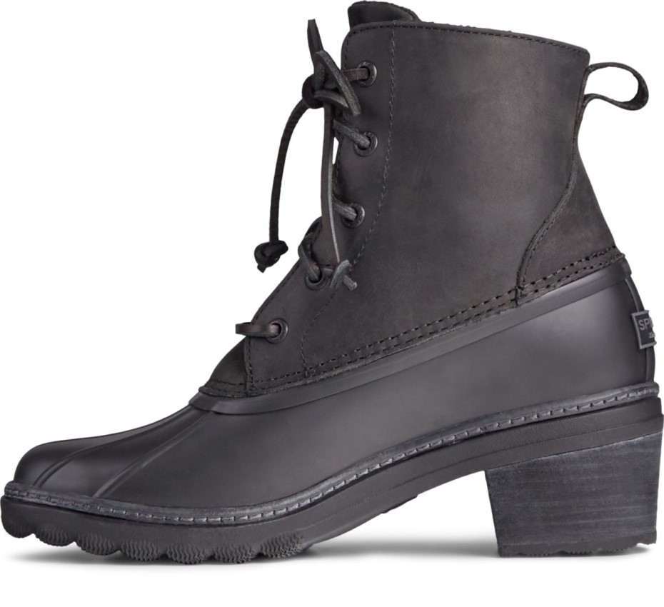 Bota De Pato De Cuero Con Tacón De Agua Salada Sperry Negro