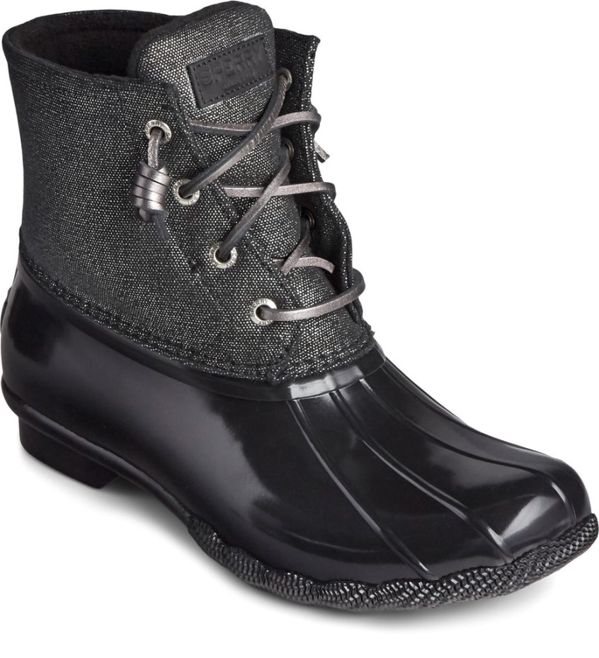 Bota Para Mujer Saltwater Sparkle Duck Weather Black Silver Sperry