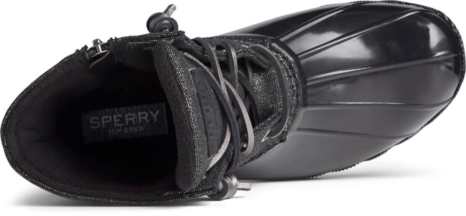 Bota Para Mujer Saltwater Sparkle Duck Weather Black Silver Sperry