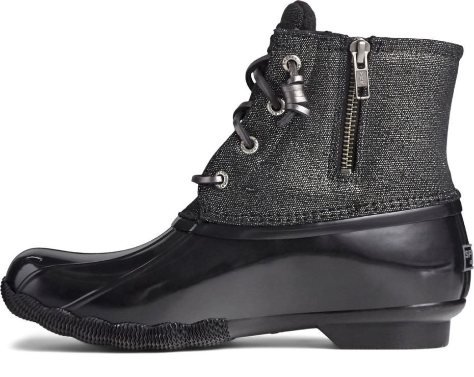 Bota Para Mujer Saltwater Sparkle Duck Weather Black Silver Sperry